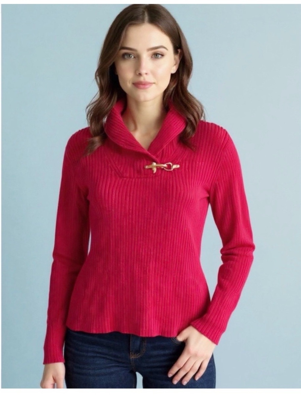 Ralph Lauren Black Label Red Ribbed Gold Buckle Sweater 100% Cotton